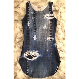 Denim Printed Curve Hem Sleeveless Dress